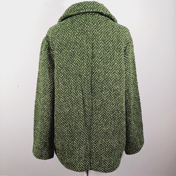 Boyne Valley Weavers Ireland, Dbl. Breasted Green/Cream Herringbone Tweed Jacket - Picture 4 of 16